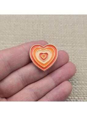 Lesbian Pride Flag Layered Heart Gold Tone Enamel Lapel Pin A8214